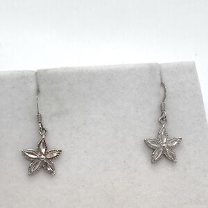 Vtg 925 Sterling Silver Floral Flower Dangle Hook Earrings Diamond Cut | 1.1” L